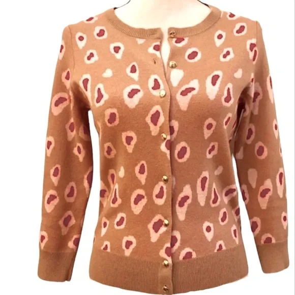 Banana Republic cardigan Tan Red Animal Print Sweater, Size Medium NWOT - Picture 2 of 4